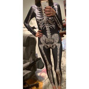 𝅺3d White Skeleton Halloween Costume Cosplay Jumpsuit Bodysuit Long Sleeve NWT